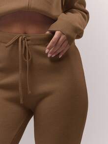 MUSERA Quần ống loe cạp chun dệt kim, kiểu dáng thoải mái, chỉ có quần dài, phong cách đồng quê dễ thương, thích hợp cho mùa tựu trường, màu caramel, mùa đông, tiệc tối, thanh lịch, mùa xuân. - màu nâu - Xem 5