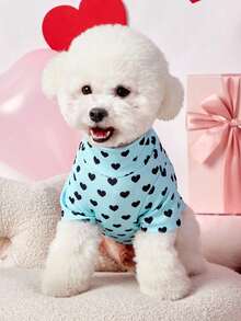 PETSIN 1pc Valentine's Day Navy Blue & Black Heart Pattern Knitted Turtleneck Casual Comfortable Dog T-Shirt - Multicolor - View 4