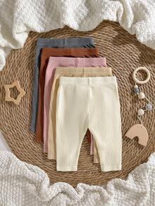 Loomiva 5件套新生儿男女宝宝纯色柔软弹力腰裤，适合外出、居家、休闲穿着，可爱又实用，可作礼物，适合一个月大的新生儿。 - 彩色 - 查看 4