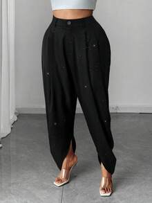 大码高腰显瘦休闲时尚裤 - 黑色 - 查看 3