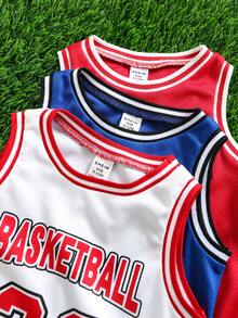 SHEIN 3件套新生儿男宝宝夏季休闲可爱字母印花撞色无袖连体衣短裤运动套装 - 彩色 - 查看 4