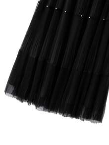 GlowEve CURVE 大码女式纯色褶皱仿珍珠优雅半身裙 - 黑色 - 查看 3
