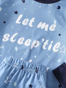 4pcs Dozy Joy Baby Boy Casual Outfit Set, Long Sleeve Tee, Short Sleeve Tee, Pants, Striped, Star, Moon, Cartoon Pattern, Loose Fit, Soft Fabric, Summer