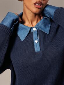 Hauture Women's Sexy Office Loose Long Sleeve Collar Sweater Pullover - Royal Blue - View 5
