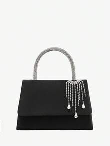 SHEIN BAE Shiny Evening Clutch, Elegant Fashion Envelope Bag, Rhinestone Embellished Handbag, Ladies Wedding Party Wristlet - Black - View 4