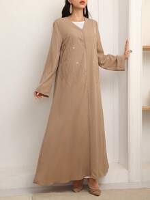 Al Najma Women's Loose Elegant Rhinestone Decorated Robe, Black Abayas - Khaki - View 7