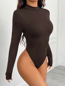 SHEIN PETITE 女士立领长袖休闲连体衣 - 棕色 - 查看 13