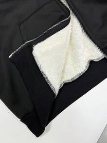 SHEIN EZwear Women's Casual Loose Fit Black Knitted Hooded Fleece Sweatshirt, Winter,Long Sleeve Tops - Black - View 6