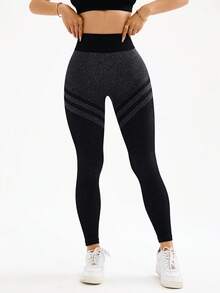 Seamluxe SHEIN Sport Women's Seamless Ruched Butt Lifting Leggings In Black & Grey - Black - View 6