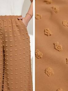 Momelise Plus Size Solid Color Elastic Waist Pockets Casual Loose Fit Wide Leg Pants - Coffee Brown - View 8