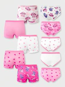 Young Girls Panties-10 Pack Cute Cartoon Heart Prints Pink White Boxer Briefs Bikini Shorts Comfortable Stretch Waistband Soft Lightweight Everyday Sleep School Holiday Gift 2026 Must Have Four Seasons Playful Sweet Machine Washable