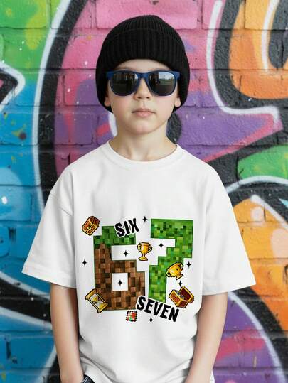 青少年男童休闲时尚经典款67号复古美式运动短袖T恤，适合春夏秋冬穿着。