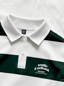 Claim Dot Felpa casual da uomo con colletto a bottoni a righe verdi e bianche, adatta per l'autunno/inverno, versatile per l'uso quotidiano