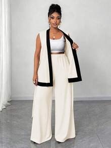 Maweii Bộ 2 món đồ thời trang đi làm màu đen trắng không tay cỡ lớn - Màu be - Xem 6