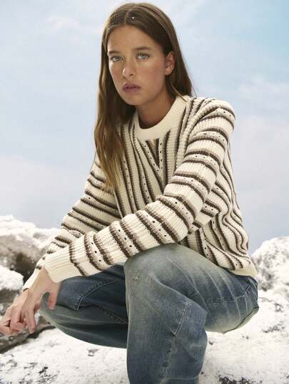 Nöista Striped Knit Sweater With A Soft Textured Feel And Refined Tonal Accents, Offering A Versatile Option For Women's Spring Break Outfits Outfits; Perfect For Casual Everyday Styling, Polished Seasonal Looks, Festive Birthday Outfits For Women Clothes Dressing And Modern Valentine's Day.