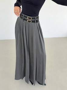 Siren Gaze Spring Outfit Women Spring Break Outfits Valentine's Day Outfit Birthday Outfits For Women Grey Pleated Skirt, 2026 New High - Waist A - Line Skirt With Double Belts & Side Slit Pockets, Old Money Style Long Skirt For Women, Elegant Formal Casual Work Party Outfit, Suitable For Commute/Business/Outing/Teacher/Daily, Autumn Winter Must - Have Skirt - Dark Grey - View 2