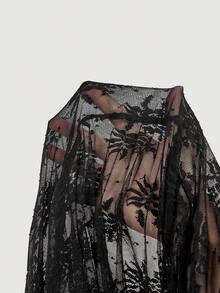 SHEIN MOD Women's Sheer All-Over Print Cover-Up Pants, Suitable For Summer Beach, Black Lace Pants, Beach Pants,  Elegant Women's Beach Pants, Holiday, Vacation Woman, Festival - Black - View 7