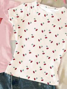 SHEIN 3pcs/Set Tween Girls Fitted Casual Simple Comfortable Round Neck Long Sleeve Snug Fit T-Shirt Suitable For Summer Cherry T-Shirt Cherry Graphic Tee Cherry Print T-Shirt Cute Cherry Shirt Fruit Graphic T-Shirt - Multicolor - View 4