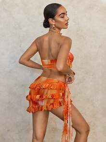 Swim Glamine 基础款女士性感扎染印花抹胸比基尼套装 - 橘色 - 查看 3