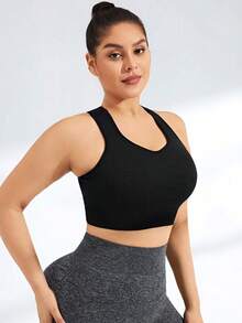Rhythm Era Plus Size Women Solid Color Seamless 2 Pieces Sports Bra Set For Daily Fitness Plus Size Active Top Plus Size Sports Bra Seamless Sports Bra - Multicolor - View 5