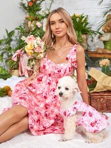 PETSIN Valentine's Day Pink Rose Romantic Pet Puff Sleeve Princess Dress Wearable For Cats And Dogs 1 Piece - Multicolor - View 7