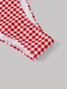 SHEIN MOD Women's Ruffled Plaid One-Piece Swimsuit, Vacation, Swim Suits For Women, Beach Set, Valentine's Day ,Holiday Outfits, Vacation Outfits Women - Red and White - View 6