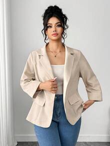 Elenzga Plus Size Women's Fashionable Casual Vintage Elegant Commuter Apricot Blazer