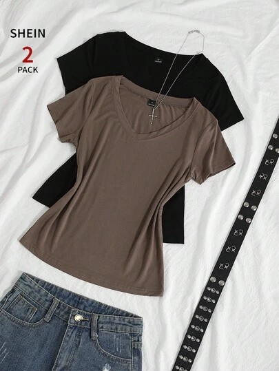 StreetHx Women's Summer V-Neck Tight T-Shirt, Punk Subculture Anime Solid Color Basic V-Neck Short Sleeve Fitted T-Shirt