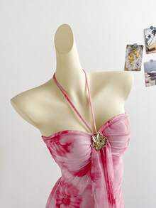 Soleia 女士印花褶皱吊带长裙 - 粉色 - 查看 3