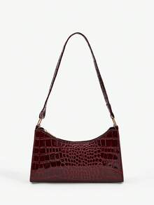 SHEIN BAE Women Solid Color Minimalist Shoulder Bag, Casual For Daily Use, Fashionable Burgundy Bag