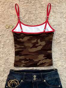 Glimmora 女士数码印花撞色滚边细肩带无袖迷彩吊带衫 - 彩色 - 查看 2