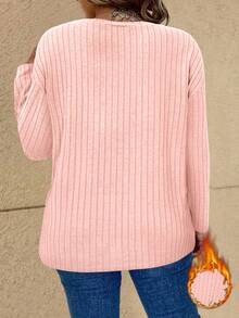 Vionelle Plus Size Casual Long Sleeve T-Shirt, Versatile For Spring/Summer Sweater For Women Pink Sweater Pink Long Sleeve Top Ribbed Shirt - Baby Pink - View 2