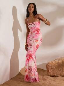 Opulessa Vestido de tirantes con estampado aleatorio para mujer - Rosa - Ver 5