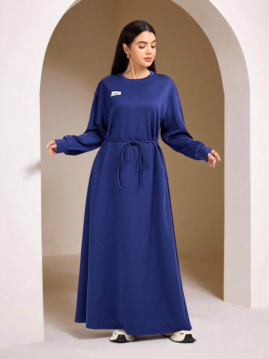 Veilorie Women's Casual Loose Fit Drawstring Shoulder Long Sleeve Sweatshirt - Blue - View 1