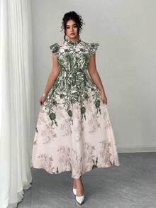 Elenzga Váy đi nghỉ cỡ lớn dành cho nữ có viền xếp nếp ở tay áo và cổ áo, vạt áo hở nửa phía trước, dáng dài maxi xòe, thanh lịch và gợi cảm, kiểu dáng tôn dáng, thích hợp cho kỳ nghỉ, tiệc vườn, hẹn hò, tụ tập bạn bè, những dịp thường ngày, bãi biển, dã ngoại công viên, đi làm, mua sắm, chụp ảnh. Chất vải thoải mái, kiểu dáng đặc biệt, giá trị tuyệt vời. - màu xanh lá - Xem 1