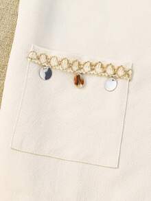 Sparklyn 少女休闲蕾丝边无袖上衣带口袋和直筒裤度假套装 - 白色 - 查看 9