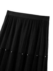 GlowEve CURVE 大码女式纯色褶皱仿珍珠优雅半身裙 - 黑色 - 查看 5