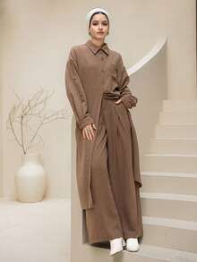 DAZY 2pcs Women's Business Casual Shirt Set - Khaki - View 2