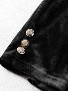 GlowEve CURVE Plus Size Women Satin Lapel Elegant Commuter Velvet Blazer Jacket, Autumn/Winter - Black - View 3