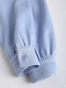 Sweetra Women's New Spring/Autumn Suitable For Outing, Vacation, Commuting, College Style Solid Color Suede Fabric Waist Ruched Design A-Line Mini Dress - Blue - View 5