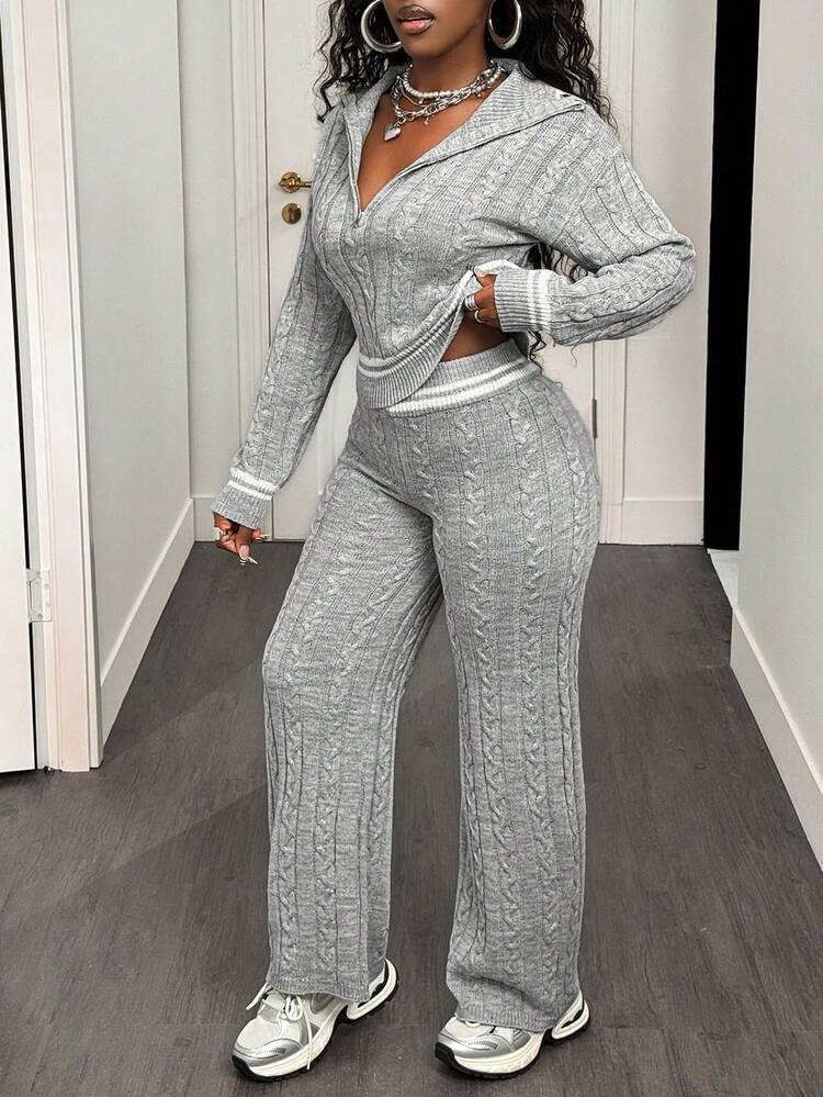 SHEIN BamGlam 2 piezas Conjunto de suéter de punto de unicolor casual para mujer - Gris - Añade 4