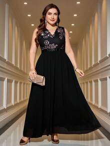 Gownix Plus Size Sleeveless Black Sequin Print Dress, Formal Gown For Party, Wedding Guest, Banquet, Plus Size Black Formal Dress, ,Saudi National Day Clothing , Saudi National Day Dress, New Year Dress , New Year Women's Clothes , New Year Look ,Long Party Dresses ,Plus Size Evening Gown,Black Dress, Evening Gown,Party Dress, Elegant Party Dress,Elegant Dress,Black Long Dress, Maxi Dress, Elegant Dresses For Party,Long Party Dress,Wedding Guest Dress,Wedding Party Dress,Wedding Guest Dresses, Fall Wedding Guest Dress,Evening Dress Chic Wedding,Graduation Dress, Prom Dress,Casual Dresses For Women,Fall Dresses For Women,Autumn Dress,Winter Dress, Winter Dresses For Women,New Year Dress,New Year Dress Women,New Year Clothes,Christmas Outfit For Women - Black - View 8