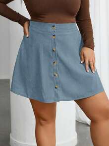 SHEIN Privé Váy suông đơn hàng khuy đơn màu trơn cỡ lớn dành cho nữ, thường ngày/đi làm - Màu xanh lam - Xem 6