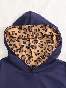 Women's Casual Leopard Print Fleece Thick Warm Sweatshirt, Star Leopard Print Street Fashion, Autumn/Winter - Blue - View 5