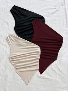 Soleia 女士度假休闲三件套不对称下摆不对称肩部上衣，夏季两件套，适合返校、下午茶、休闲、海滩婚礼宾客、毕业早午餐、圣帕特里克节、春假、复活节、音乐节等场合，优雅波西米亚热带风情，棕色、黑色、杏色 - 彩色 - 查看 2