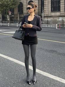 DAZY 黑色透明连裤袜，显腿型，保暖内衬，不透明，加厚无脚连裤袜，适合秋冬季穿着 - 灰色 - 查看 6