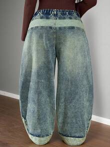 Truni Damen Große Größen Lässig Loose Weite Bein Knopf Taschen Jeans/2026/Neujahr - Blau - Übersicht 2