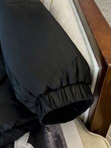 SHEIN Clasi 冬季加大码纯色人造毛皮拼接连帽长袖棉服外套 - 黑色 - 查看 5