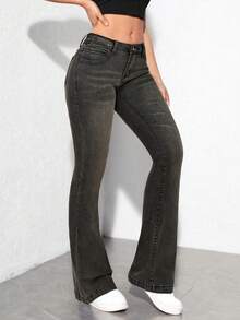 SHEIN ICON Jeans acampanados retro de corte ajustado y talle bajo - Gris - Ver 5