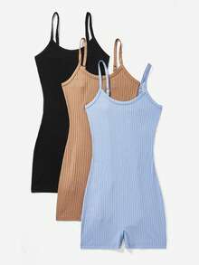 Comfortcana 3入組女士實色貼身連體褲，細肩帶 - 彩色 - 查看 6